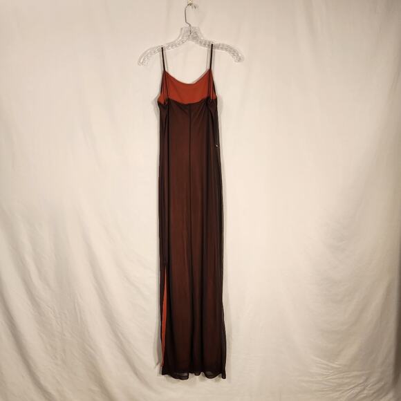 CHARLOTTE RUSSE Vtg Brown Orange Maxi Sheer Overlay Metallic Glitter Medium M - Picture 3 of 12